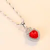 Yihua Tiktok Collar de Plata Colgante en Forma de Corazón de Durazno Cadena Sencilla Versátil para la Clavícula Versión Coreana y Japonesa Colgante de Diamante Corazón Topacio