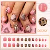 Unhas Portáteis Rosa Nude com Estampa de Leopardo e Coração de Strass, Estilo Suave e Picante, Pontas de Unha Trapezoidais Curtas Feitas à Mão, Conjunto de 24 Peças, Disponível para Atacado
