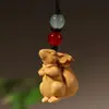 Bolsa de la Suerte de Sándalo Mascota del Zodiaco Colgante de Rata Bolsa de Dinero de Sándalo Llavero de Coche Regalo Creativo para Hombres y Mujeres