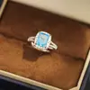 Anel de Zircônia Azul, Amarelo e Rosa Corte Flor de Gelo Ouro Banhado Pedra Exquisita Abertura Ajustável para Mulheres