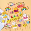 Toppers de Decoração de Bolo Ins Estilo Coreano Desenho Animado Urso Hbd Velas Rosto Sorridente Girassol Bandeiras de Aniversário Infantil