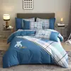 Conjunto de cama de quatro peças de algodão integral, tamanho grande, escovado, qualidade A, para outono e inverno, conjunto de cama espesso de algodão puro, conjunto de três peças de desenho animado