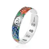 Pulseira de Prata Pura 9999 Esmaltada com Flor de Peônia e Panda Vintage Pulseira de Prata Peônia Auspiciosa de Prata Pura para Mulheres