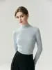 Suéter de punto base para mujer, de primera línea, listo para usar, sin costuras, 100% cachemira pura, cuello semi-alto, acanalado, corte ajustado, adelgazante
