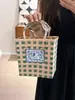 Cesta de Legumes Colorida Cesta de Plástico Tecida Xadrez Fresco Bolsa de Mão Bolsa de Palha Tecida Casual Padrão Xadrez Bolsa de Praia à Beira-Mar