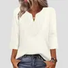 Camiseta Top Feminina de Cor Sólida com Manga Três Quartos, Patchwork de Renda com Decote V, Novo Estilo Europeu e Americano, Modelo Solto, para Vendas Transfronteiriças, Primavera/Verão 2026