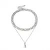 Collar geométrico multicapa de cadena simple con nueva joyería transfronteriza de Europa y Estados Unidos, collar con candado de micro diamantes retro de moda para mujer