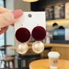 Pendientes de Flor Vintage de Terciopelo Rojo Pendientes de Botón Colgante de Perla Lujo Ligero Lazo Boda Vestido de Novia Vestido de Brindis