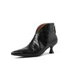 Mil Tipos de Amores Tobillo Rojo ~ Botines de Piel de Becerro de Alto Combinación Boca en V 2024 Botines Cortos de Cuero Puntiagudos de Tacón Medio Delgado para Mujer