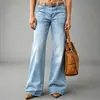 Calça jeans feminina de retalhos estilo americano para primavera e outono de 2026, afunilada e elegante, lavada, atacado