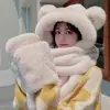 Gorro y Bufanda de Oso Todo en Uno para Mujer Otoño e Invierno Lindo Invierno Felpa con Capucha Protección para Orejas Estilo K Versátil Cálido y Engrosado