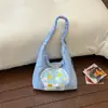 Bolsa de lona xadrez estilo cartoon japonês para meninas, bolsa de ombro para o dia a dia, bolsa de ombro moderna para estudantes universitários, bolsa de compras fofa para armazenamento