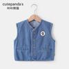 Colete Bebê Panda Kaka Colete Jeans para Meninos Roupa de Outono para Bebê Colete para Meninas Outono e Primavera Top de Outono Infantil