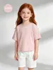 Camiseta Infantil de Manga Curta, Estilo Verão Fina de Algodão Bambu, Top Casual de Manga Curta Estilo Coreano para Meninos e Meninas, Fashionável e Versátil