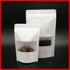 Bolsa de papel Kraft blanca con ventana, autocierre, empaque de alimentos, bolsa auto-parante, polvo de té, snack, bolsa sellada, imprimible