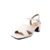 Sandalias de Cuero con Tacón Grueso Cuadrado y Punta Abierta, Estilo Coreano Sencillo Versátil, Capa Superior de Piel de Oveja, Verano 2025, con Correa de Hebilla para Mujer