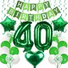 Conjunto de balões verde e branco com tema de floresta para 18º aniversário transfronteiriço, faixa de aniversário colorida em blocos, balões metalizados de número, decorações para festa de maioridade