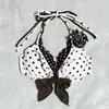 Conjunto de Tres Piezas Transfronterizo Europeo y Americano Ins Estilo Nuevo Lindo, Moderno y Sexy Top de Cuello Halter con Lunares y Lazo + Falda