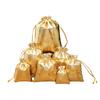 Venta al por mayor de fábrica bolsa con cordón de tela dorada y plateada para embalaje de joyas, bolsa para dulces de boda, bolsa de regalo de tela dorada y plateada