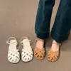 Hermosas Sandalias Planas de Punta Redonda para Mujer, Nuevo Estilo de Verano 2026, Adecuadas para Usar con Faldas, Sandalias Romanas de Playa Versátiles de Suela Suave