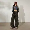 Pantalones Anchos Sueltos de Tiro Bajo Estilo Retro Americano Pantalones Cargo Camuflados Versátiles Jeans Rectos de Otoño e Invierno Nuevo Estilo para Mujer