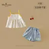 Xiafan Verano Nuevo Estilo Bebé e Infantil Clase A Conjunto para Niñas Tirantes Florales Shorts de Mezclilla Conjunto de Dos Piezas para Bebés Niñas