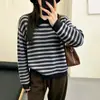 Blusa de Tricô Feminina 2026 Outono/Inverno Nova Cor Blocada Listrada Gola Polo Solta Modeladora Manga Longa Macia