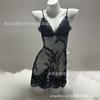 Lingerie sexy plus size, pijama sexy com flor em renda solúvel em água, costas nuas com alça, saia transparente de renda, camisola fina vazada 1092