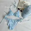 Biquíni de Banho Estilo Doce e Puro Floral Azul Roupa de Praia para Férias na Ilha Proteção Solar da Praia Saída de Praia Sexy Novo Estilo