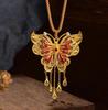 Colgante de mariposa con borla de filigrana, pintado con esmalte dorado y arena vietnamita, cadena de suéter con mariposa de oro simulado 999
