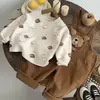 Ropa Infantil Transfronteriza Primavera Nuevo Estilo Conjunto de Peto de Manga Larga de Dibujos Animados para Bebés y Niños Pequeños Conjunto de Dos Piezas