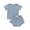 Ropa Infantil Baoxin Traje de Dos Piezas de Canalé Nuevo de Manga Corta y Shorts para Niños y Niñas Infantil Comercio Exterior Transfronterizo