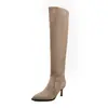 Botas de Gamuza Hasta la Rodilla Botas Arrugadas para Mujer Estilo Coreano Otoño Invierno Punta Fina Tacón de Aguja Botas de Poner Botas Adelgazantes Botas Altas para Mujer Botas Hasta la Rodilla