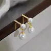 Pendientes de Borla con Perlas y Circonitas Estilo Chanel para Mujer, Pendientes Versátiles de Lujo Ligero de Gama Alta, Pendientes de Zapato de Tacón
