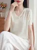 Top de Manga Corta para Mujer de Lyocell Tencel, Suave y Fluido, con Transpirabilidad Similar al Hielo, Corte Holgado, Cuello Redondo Favorecedor, Adecuado para el Trabajo, Efecto Adelgazante, Capa Base de Punto para Verano