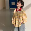 Camisa Polo de Algodón para Niños Estilo Coreano Otoño 2026 Nueva Top de Rayas Holgado para Niños Primavera y Otoño
