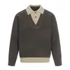 Ropa para Hombre Beijie 2025 Invierno Nuevo Suéter de Bloques de Color Falso de Dos Piezas para Hombre de Punto Cuello Solapa Holgado Pulóver Superior