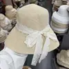 Chapéu de Pescador Estilo Novo com Laço Doce, Fita, Corrente de Pérolas, Chapéu de Palha de Aba Larga, Chapéu de Sol para Proteção Solar em Férias na Praia