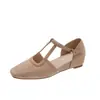 Sandalias romanas tejidas vintage exquisitas para mujer, nuevo modelo verano 2026, combinadas con faldas, zapatos cerrados Mary Jane huecos de tacón grueso