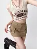 Saia curta justa ao corpo em linha A workwear estilo americano bm ano 2026 saia jeans culottes retrô cintura alta cáqui bolsa feminina