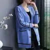 Ropa de Abrigo para Otoño e Invierno Cárdigan de Punto con Cuello en V para Mujer Nuevo Estilo 2026 Suéter Chaqueta de Punto Rayado de Manga Larga Holgado de Longitud Media para Mujer