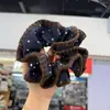 Diadema de Cabello Azul Marino Atmosférico Estilo Coreano Cintura Pequeña con Encaje Tejido y Lunares Anillo Doble de Salchicha Accesorio para Cabello Semirecogido