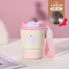 Copo Térmico de Café para Meninas, Mini Copo de Viagem de Aço Inoxidável 316, Novo Modelo de Verão, Copo Fofo de Água Fria com Canudo