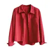 Camisa de mezclilla de algodón lavado estilo coreano para mujer, nuevo modelo otoño 2026, con cuello de solapa, corte holgado, versátil, de manga larga, top casual, moderno