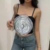 Estilo europeu e americano transfronteiriço fresco e jovial feminino de renda em camadas tridimensional grande floral de malha leve e respirável sem costas com barbatanas camisola