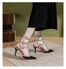 Tacones Altos Tachonados de Moda para Mujer V Brand Primavera/Verano, Punta Fina, Tacón de Aguja, con Cordones, Sandalias Versátiles