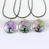 Colar Cruzado de Flores Secas, Plantas, Casca de Árvore, Corda, Pedra do Tempo, Pingente de Vidro Joias DIY