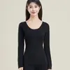 Conjunto de ropa interior térmica para mujer de otoño e invierno con almohadillas en el pecho, top de manga larga con cuello en U y pantalones largos