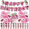 Banner Criativo Tema Aniversário Hello-Kt Cat Hello Kitty Conjunto de Balão Bandeirinha de Bolo