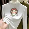 Camiseta de Lã com Gola Alta e Babados de Manga Longa para Meninas Outono/Inverno Top Infantil Outono/Inverno